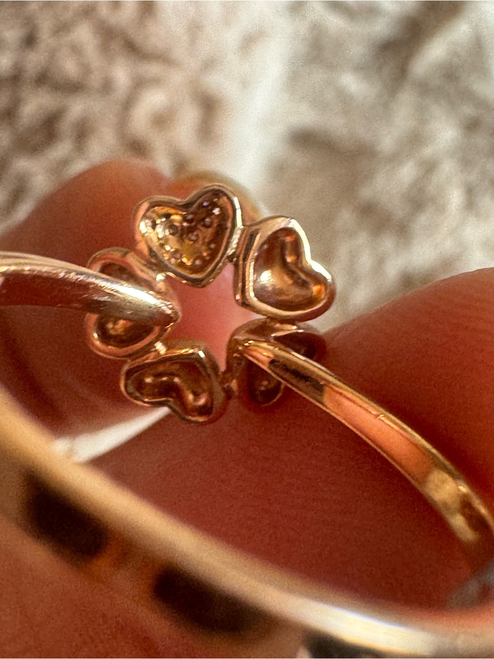 14K Rose Gold Five Heart Diamond Pavé Ring – Size 6.5 - Picture 9 of 14